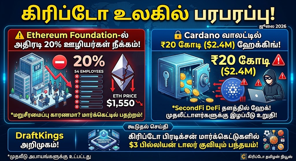 கிரிப்டோ உலகில் அடுத்த அதிரடி: எத்தீரியம் நிறுவனத்தில் திடீர் பணிநீக்கம்! கார்டானோ வாலட்டில் ₹20 கோடி திருட்டு!